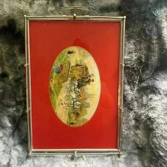 Vintage Rusch foil art serving tray  bakelite handles - Picture 2 of 16